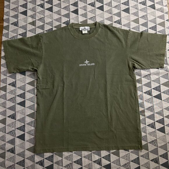 Stone Island Dark Green Met Logo En Backprint T-Shirt